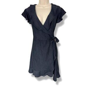 Tiana B Grey Ruffle‎ Wrap Dress Spring Summer Office Career Work Evening Size L